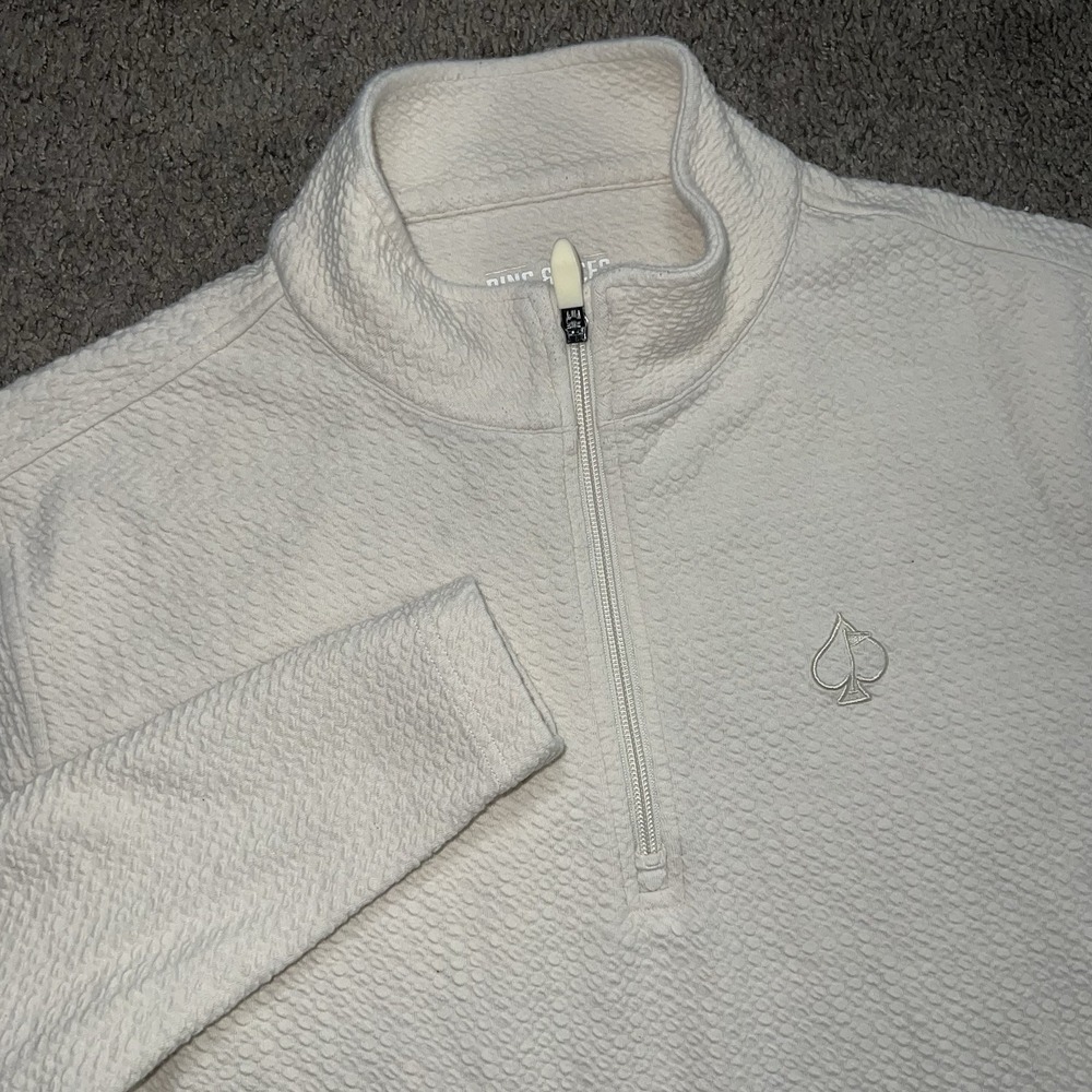 Pins & Aces Men's Cream Solid Mock Neck 1/4 Zip Golf Logo Pullover S